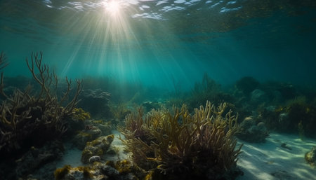 Colorful reef teeming with underwater life, a scuba diver paradise generated by artificial intelligenceの素材