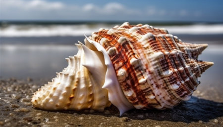 Idyllic waters edge showcases beauty in nature seashell collection generated by artificial intelligenceの素材