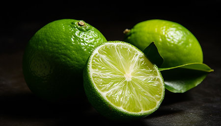 Juicy citrus slice, ripe and fresh, perfect for healthy eating generated by artificial intelligenceの素材
