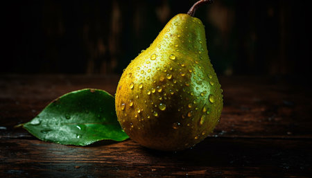 Juicy citrus slice on rustic wood, reflecting autumn freshness generated by artificial intelligenceの素材