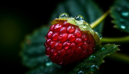 Ripe berry drops with dew, a sweet summer refreshment generated by artificial intelligenceの素材