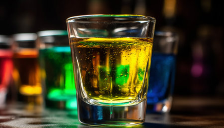 Fresh beer poured into frothy pint glass at lively bar generated by artificial intelligenceの素材