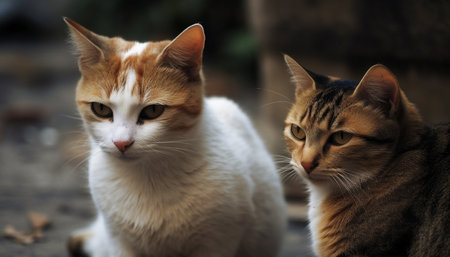 Cute kitten sitting outdoors, staring at camera with playful alertness. generated by artificial intelligenceの素材