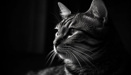Fluffy kitten staring with cute whiskers, black and white fur generated by artificial intelligenceの素材