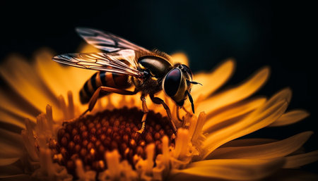 Yellow flower attracts bee for pollination in nature beauty generated by artificial intelligenceの素材