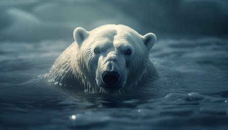 Arctic mammal fur reflects blue ice in close up portrait generated by artificial intelligenceの素材
