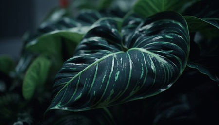 Vibrant green plant growth in tropical rainforest, beauty in nature generated by artificial intelligenceの素材