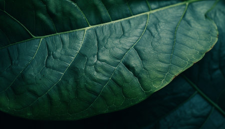 Vibrant green leaf vein pattern, symbolizing growth in nature beauty generated by artificial intelligenceの素材