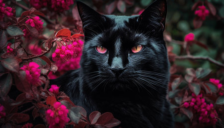 Cute kitten staring at camera in nature beauty, playful and fluffy generated by artificial intelligenceの素材