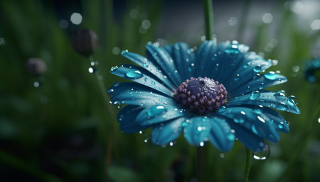 Vibrant chamomile blossom reflects beauty in nature wet meadow generated by artificial intelligenceの素材