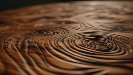 Abstract wood plank flooring design with textured circle backdrop generated by artificial intelligenceの素材