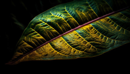 Vibrant multi colored leaf pattern in tropical rainforest backdrop generated by artificial intelligenceの素材