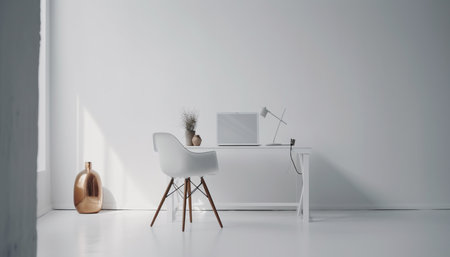 Comfortable armchair, modern design, wood material, empty space, blue generated by artificial intelligenceの素材