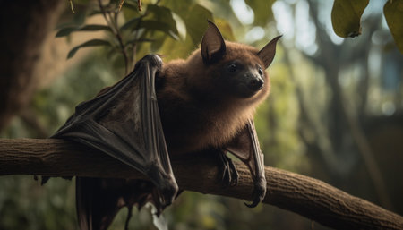 Cute mammal looking at camera in tropical rainforest tree branch generated by artificial intelligenceの素材