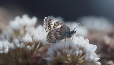 Beauty in nature Fragile butterfly pollinates single flower outdoors generated by artificial intelligenceの素材