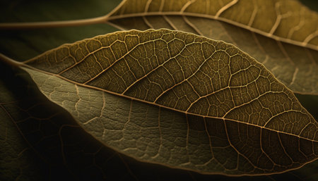 Vibrant leaf vein pattern in organic plant growth, close up macro generated by artificial intelligenceの素材