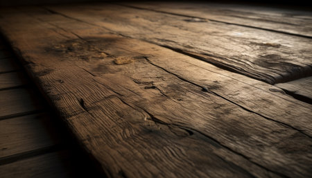 Rustic hardwood plank flooring creates antique backdrop for nature inspired design generated by artificial intelligenceの素材