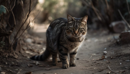 Curious kitten staring at camera, playful and fluffy in nature generated by artificial intelligenceの素材