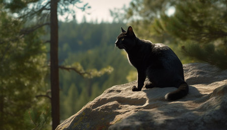 Cute kitten sitting on grass, watching nature beauty in tranquility generated by artificial intelligenceの素材