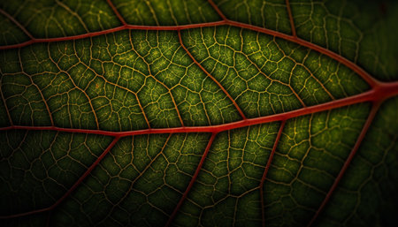 Vibrant leaf vein pattern on organic plant in close up macro generated by artificial intelligenceの素材