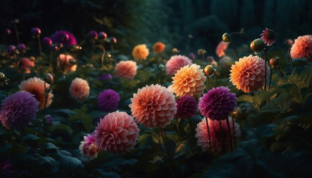 Vibrant wildflower bouquet showcases organic beauty in nature landscape generated by artificial intelligenceの素材