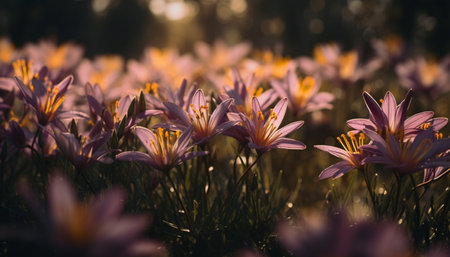 Vibrant wildflower bouquet in meadow, surrounded by lush green foliage generated by artificial intelligenceの素材