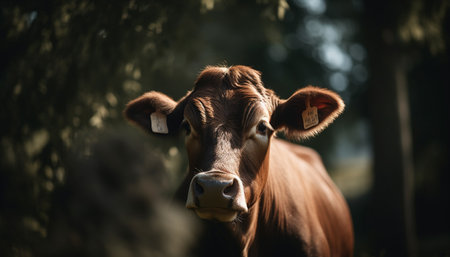 Holstein cattle grazing in a green meadow on a dairy farm generated by artificial intelligenceの素材