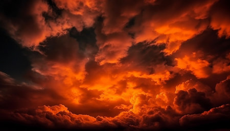 Vibrant sunset sky over tranquil nature, a beauty in motion generated by artificial intelligenceの素材