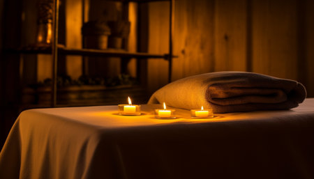 Luxury candlelight spa treatment for ultimate relaxation and well-being generated by artificial intelligenceの素材