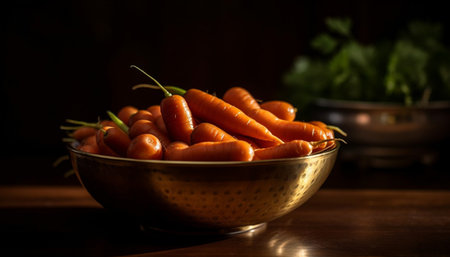 Ripe vegetable salad on rustic wooden table, healthy gourmet refreshment generated by artificial intelligenceの素材