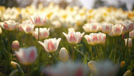 Vibrant tulip bouquet showcases beauty in nature multi colored growth generated by artificial intelligenceの素材