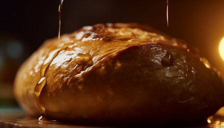 Grilled beef on a rustic plate, ready to eat for lunch generated by artificial intelligenceの素材