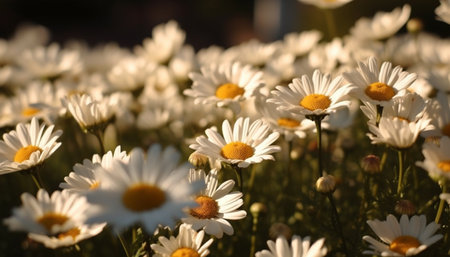 Vibrant chamomile flower head in tranquil meadow, surrounded by green grass generated by artificial intelligenceの素材