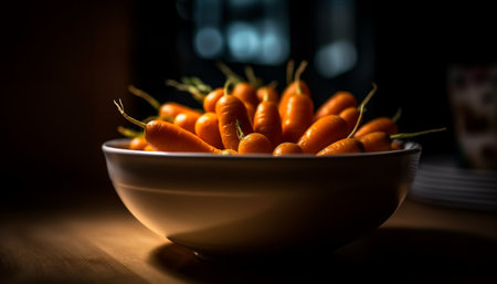 Healthy vegetarian meal with fresh organic vegetables on rustic plate generated by artificial intelligenceの素材