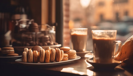Indulgent gourmet coffee shop serves fresh, homemade sweet treats generated by artificial intelligenceの素材