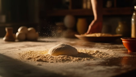 Freshly baked homemade bread, made with organic wheat and butter generated by artificial intelligenceの素材