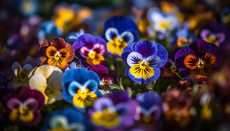 Vibrant bouquet of multi colored flowers in formal garden meadow generated by artificial intelligenceの素材