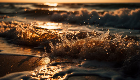 Golden horizon reflects tranquil beauty of nature liquid motion generated by artificial intelligenceの素材