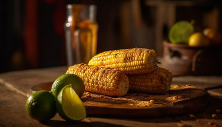 Grilled vegetable and fruit plate, a healthy gourmet refreshment generated by artificial intelligenceの素材