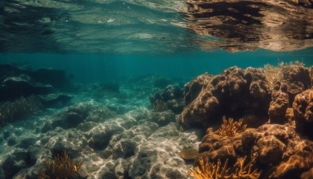 Exploring the Idyllic Underwater Landscape of a Tropical Reef generated by artificial intelligenceの素材