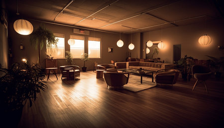 Modern luxury apartment with elegant decor and comfortable lighting equipment generated by artificial intelligenceの素材