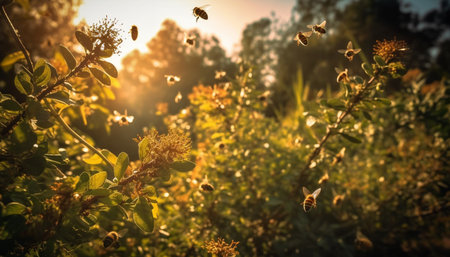 Vibrant nature in summer close up of yellow flower in sunlight generated by artificial intelligenceの素材