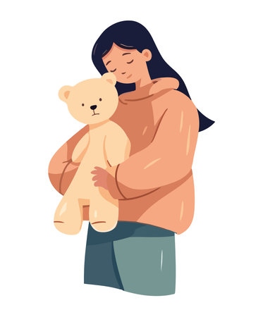 Vector illustration of a cute cartoon girl with teddy bearのイラスト素材