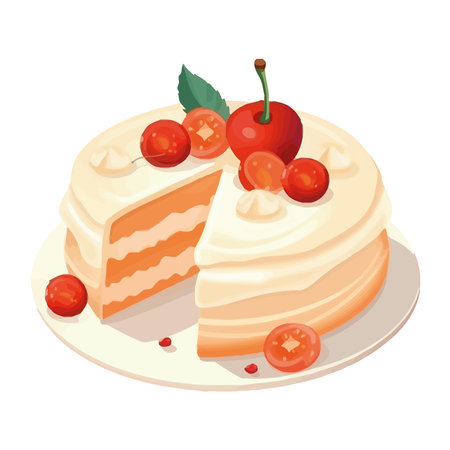 Gourmet dessert cake, sweet cherry candyのイラスト素材
