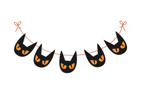 halloween garland black catsのイラスト素材