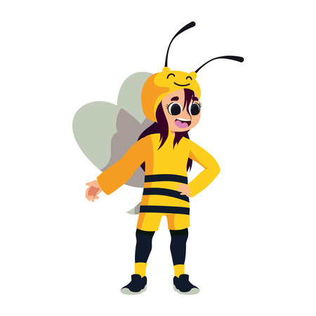halloween kid disguised in costume beeのイラスト素材