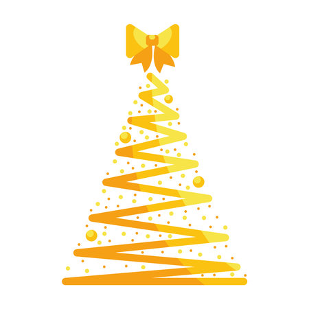 christmas golden tree bow and ballsのイラスト素材