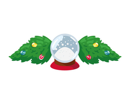 christmas garland and snowglobeのイラスト素材