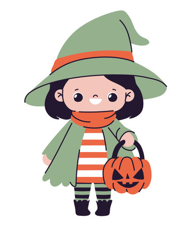 halloween girl dressed as a green witchのイラスト素材