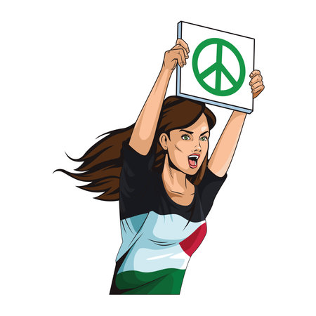 palestinian woman lifting peace symbolのイラスト素材
